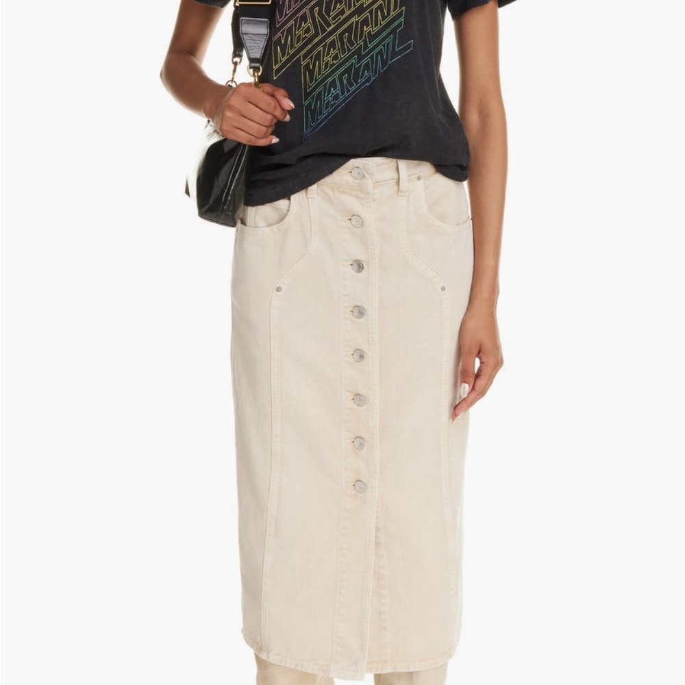 Button-Front Cream Midi Skirt
